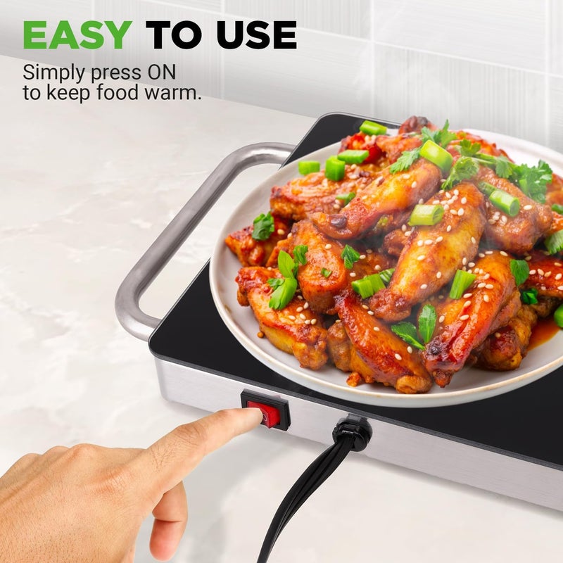 NutriChef Portable Electric Food Hot Plate-Stainless Steel Warming Tray&Dish Warmer with Black Glass Top-Keep Food Warm for Buffets,Restaurants,Parties&Home Dinners-22' x 6'-Heats up to 203°F - Image 3